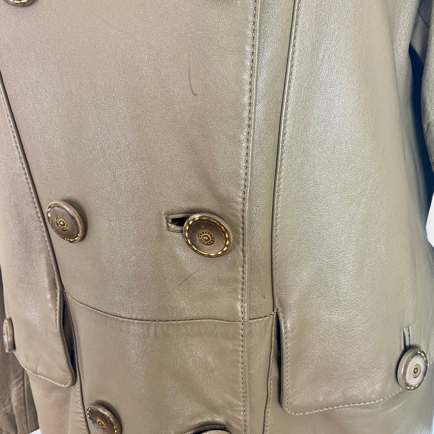 1980s Taupe leather trench coat, unbranded, size 16