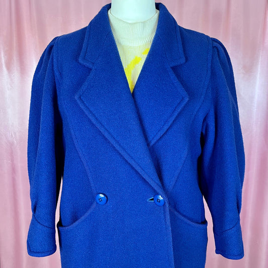1980s Blue statement wool coat, by BHS, size 14/16