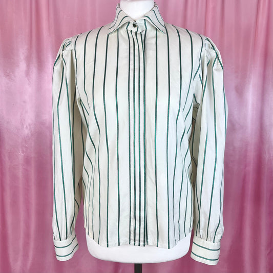 1980s White striped blouse, by Tru Blouse, size 12