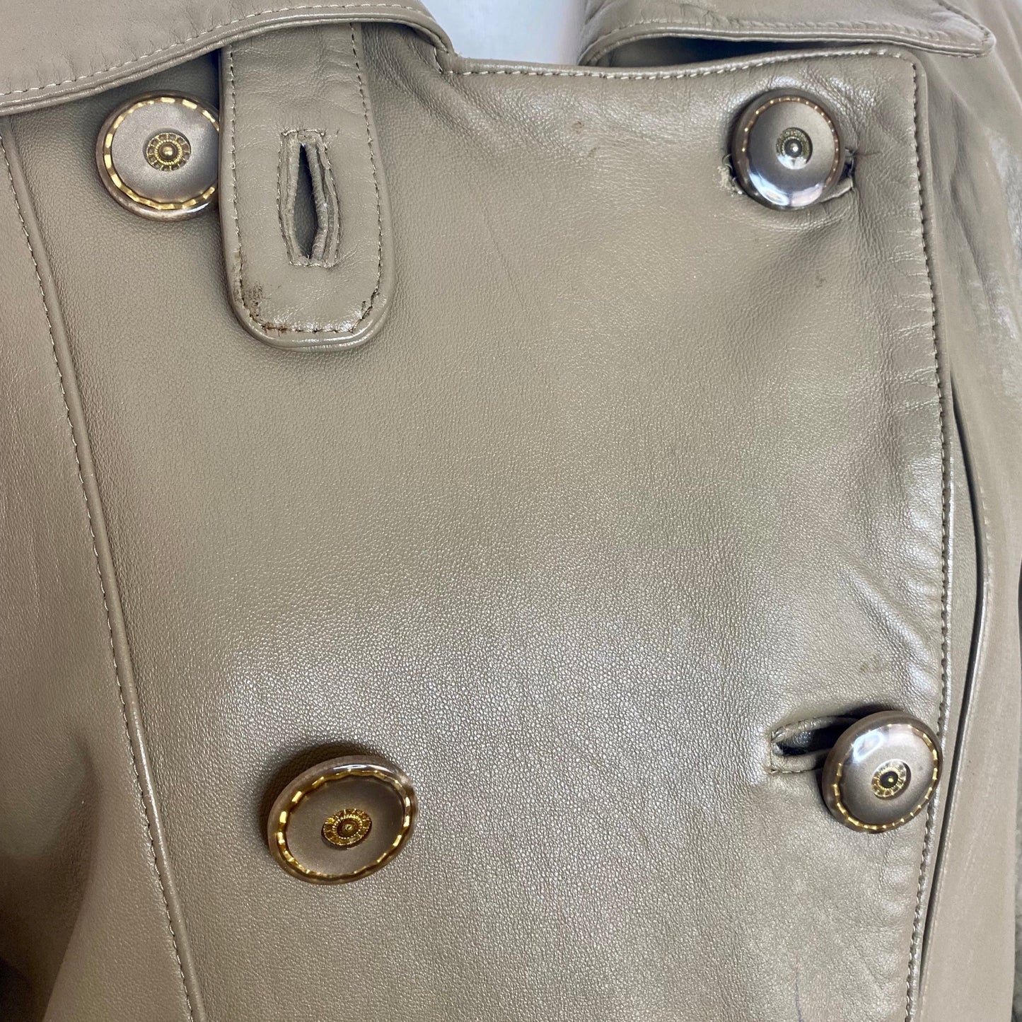 1980s Taupe leather trench coat, unbranded, size 16