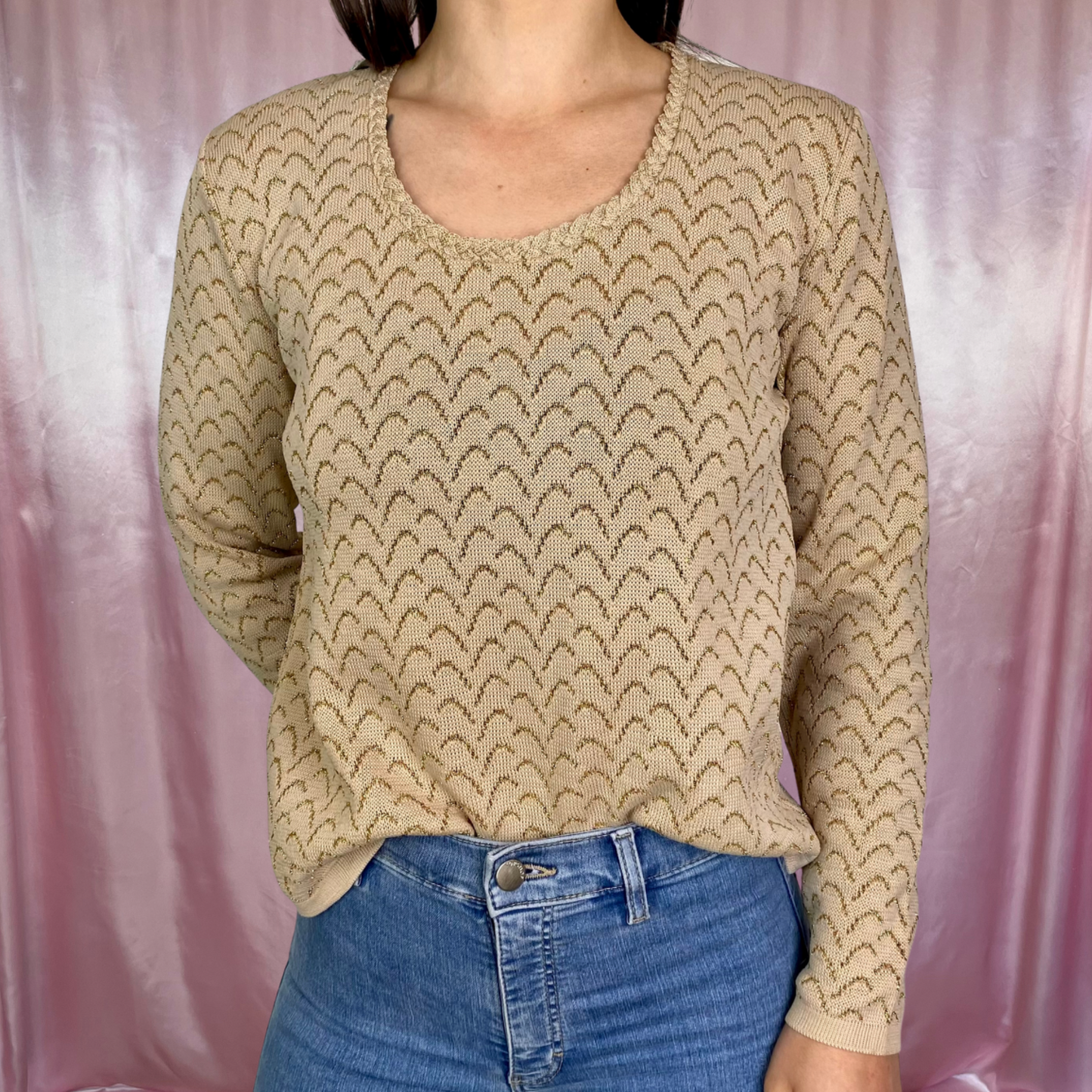 1970s Beige & gold jumper, by Calluna, size 10