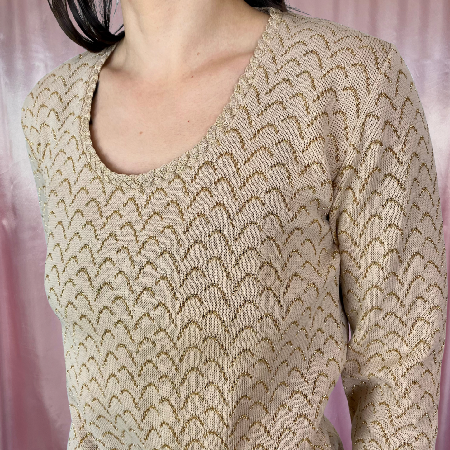 1970s Beige & gold jumper, by Calluna, size 10