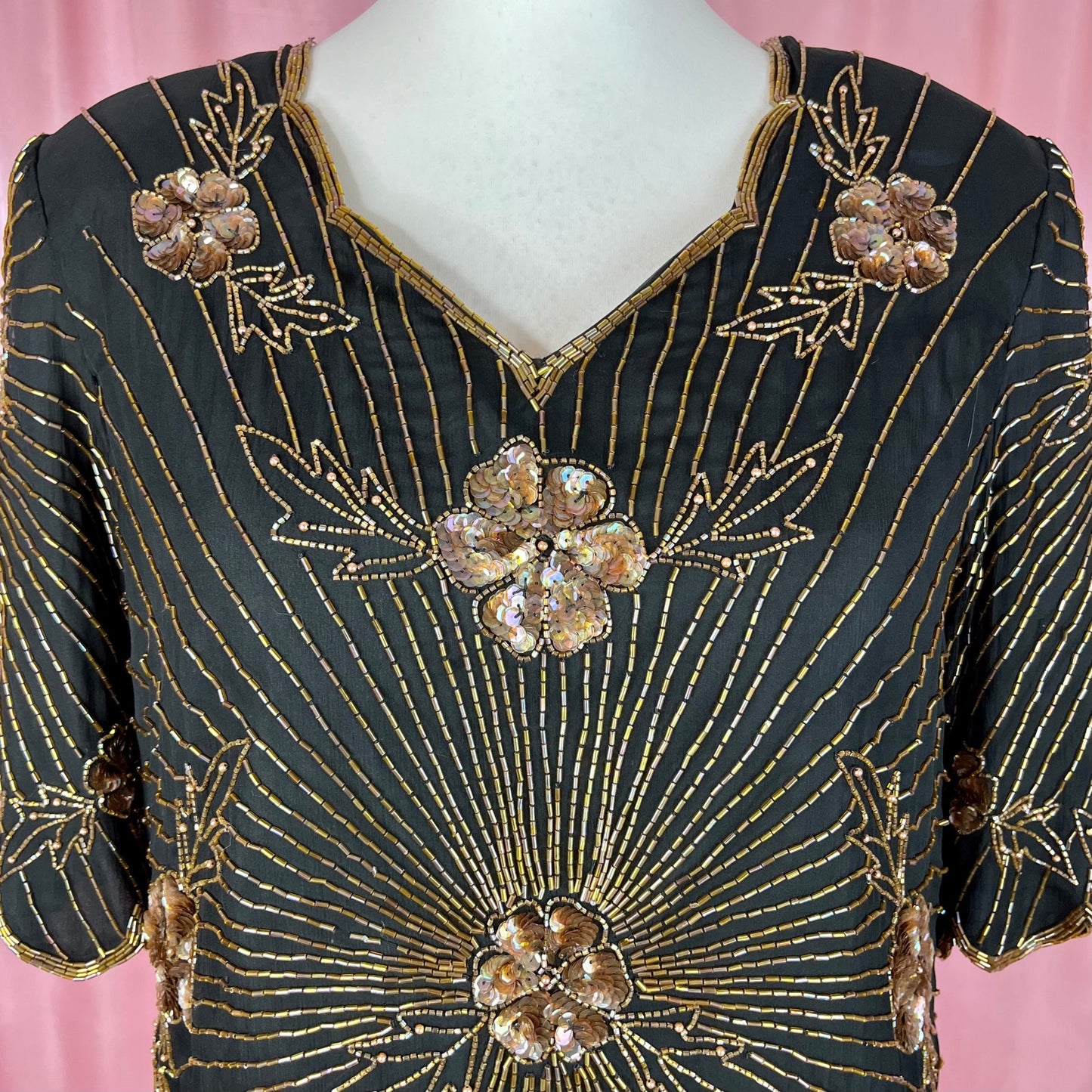 1980s Black beaded top, by Serenade, size 14/16