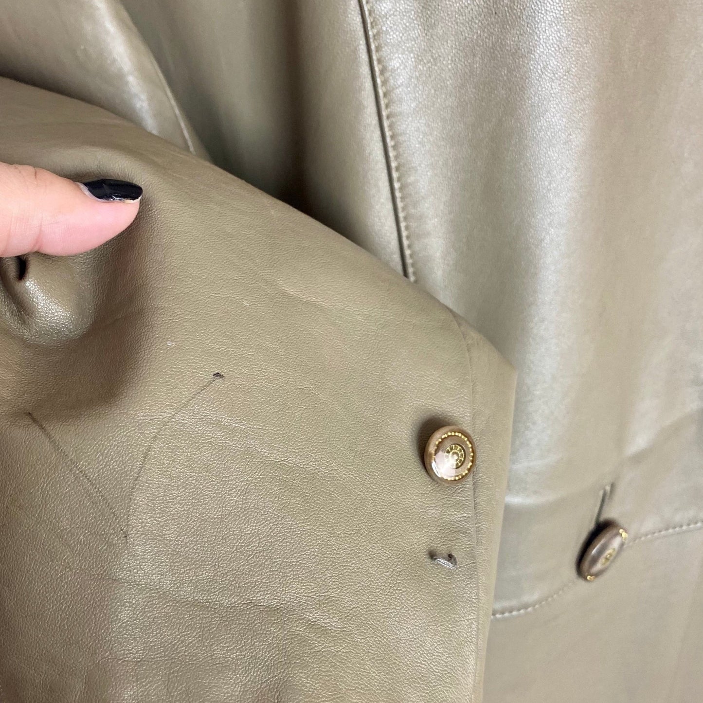 1980s Taupe leather trench coat, unbranded, size 16