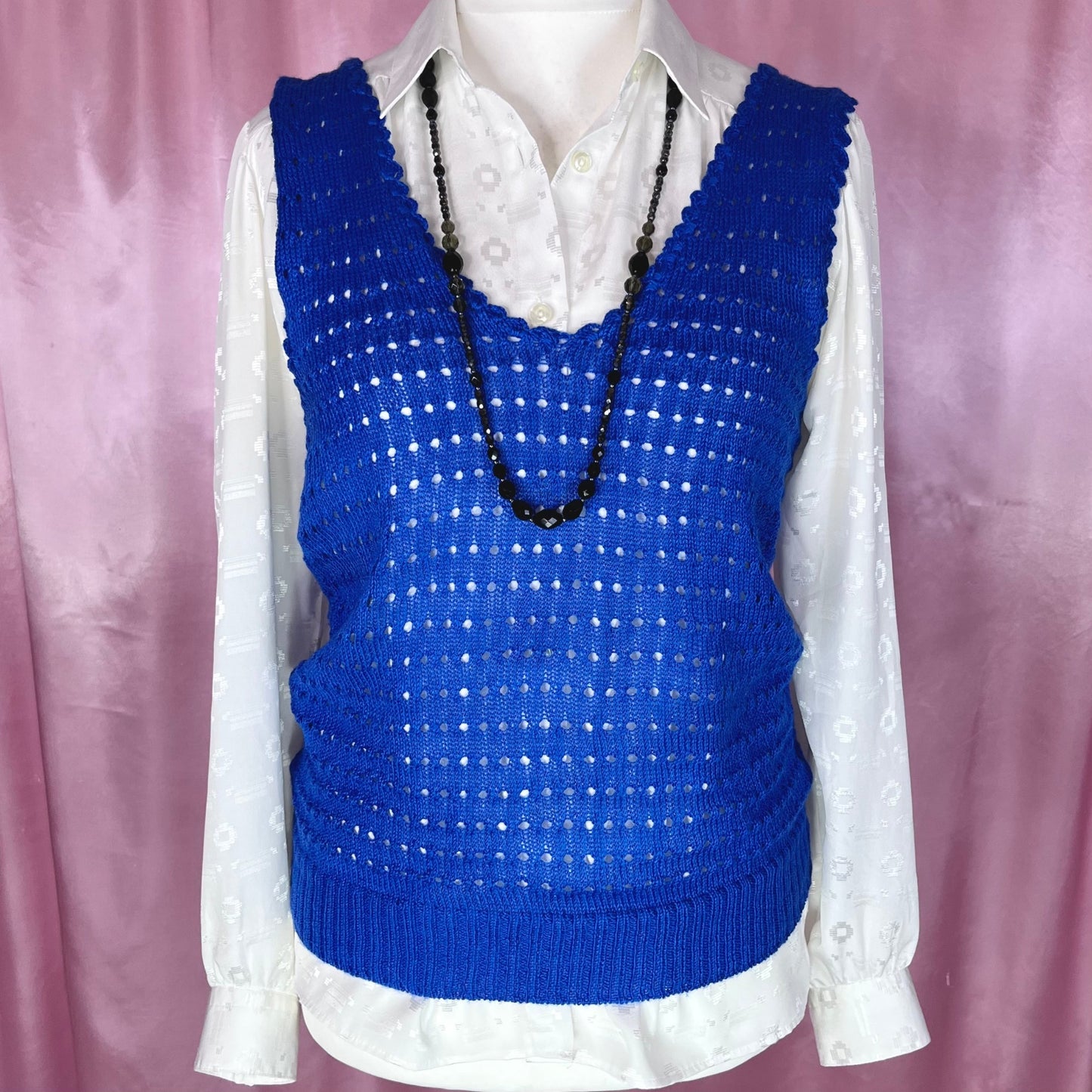 1970s Royal Blue knit tank top, handmade, size 10