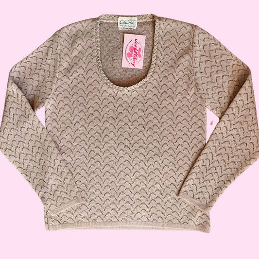 1970s Beige & gold jumper, by Calluna, size 10