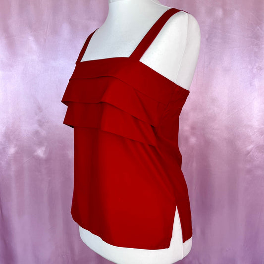 1980s red silky vest top, unbranded, size 12/14