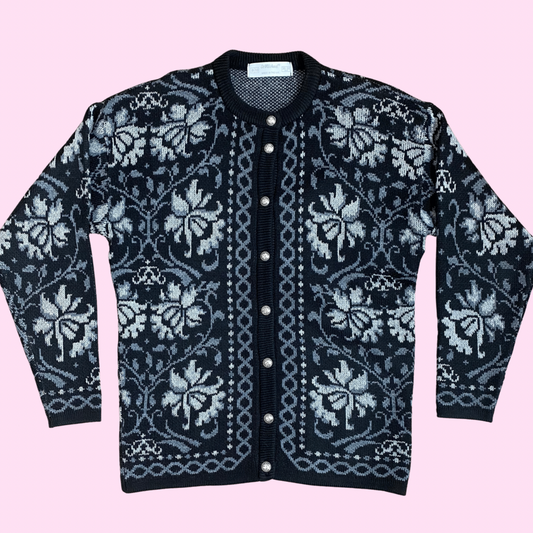 1980s Black patterned cardigan, by St Michael, size 8