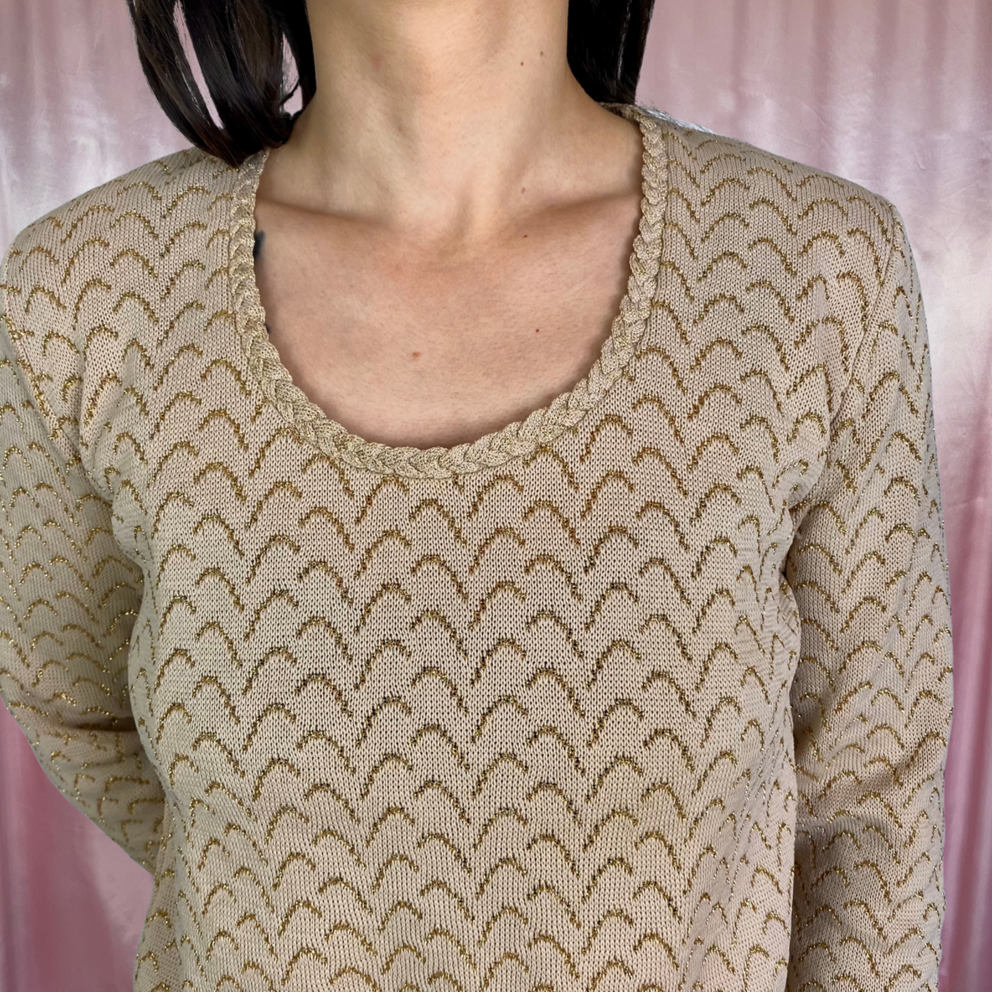 1970s Beige & gold jumper, by Calluna, size 10