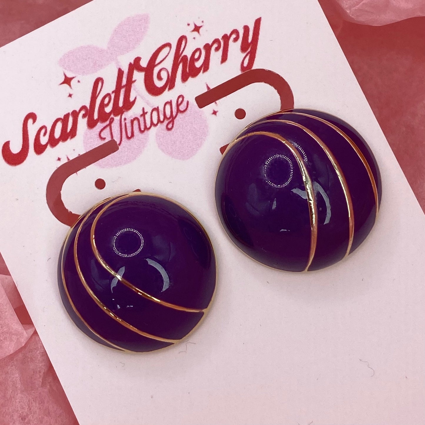 1980s purple & gold domed clip on earrings