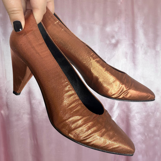 1980s metallic copper heels, by Laceys Footwear, size 5/38