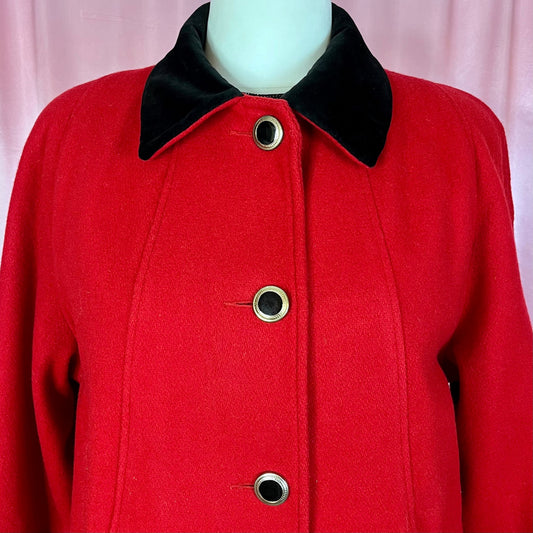 1980s Red coat with velvet collar, by La Crosse size 18