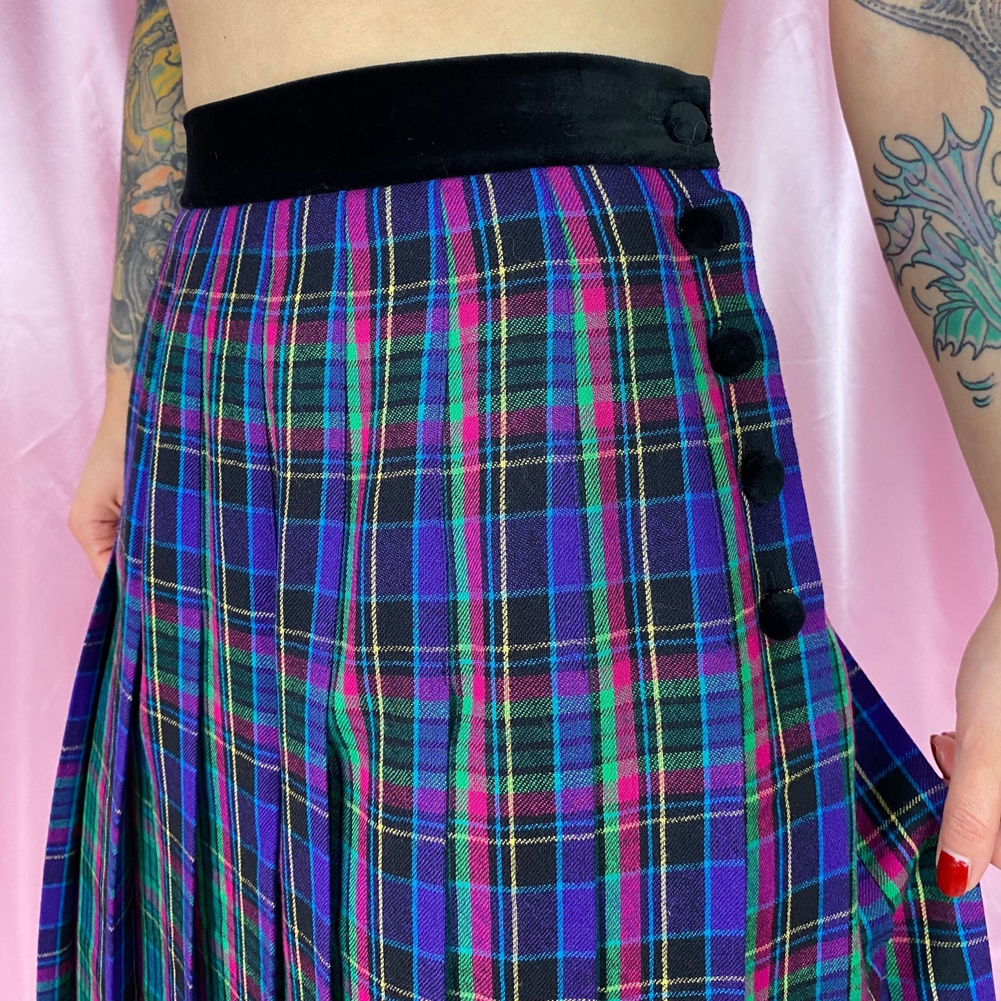1980s Tartan pleated midi skirt, by Viyella, size 12
