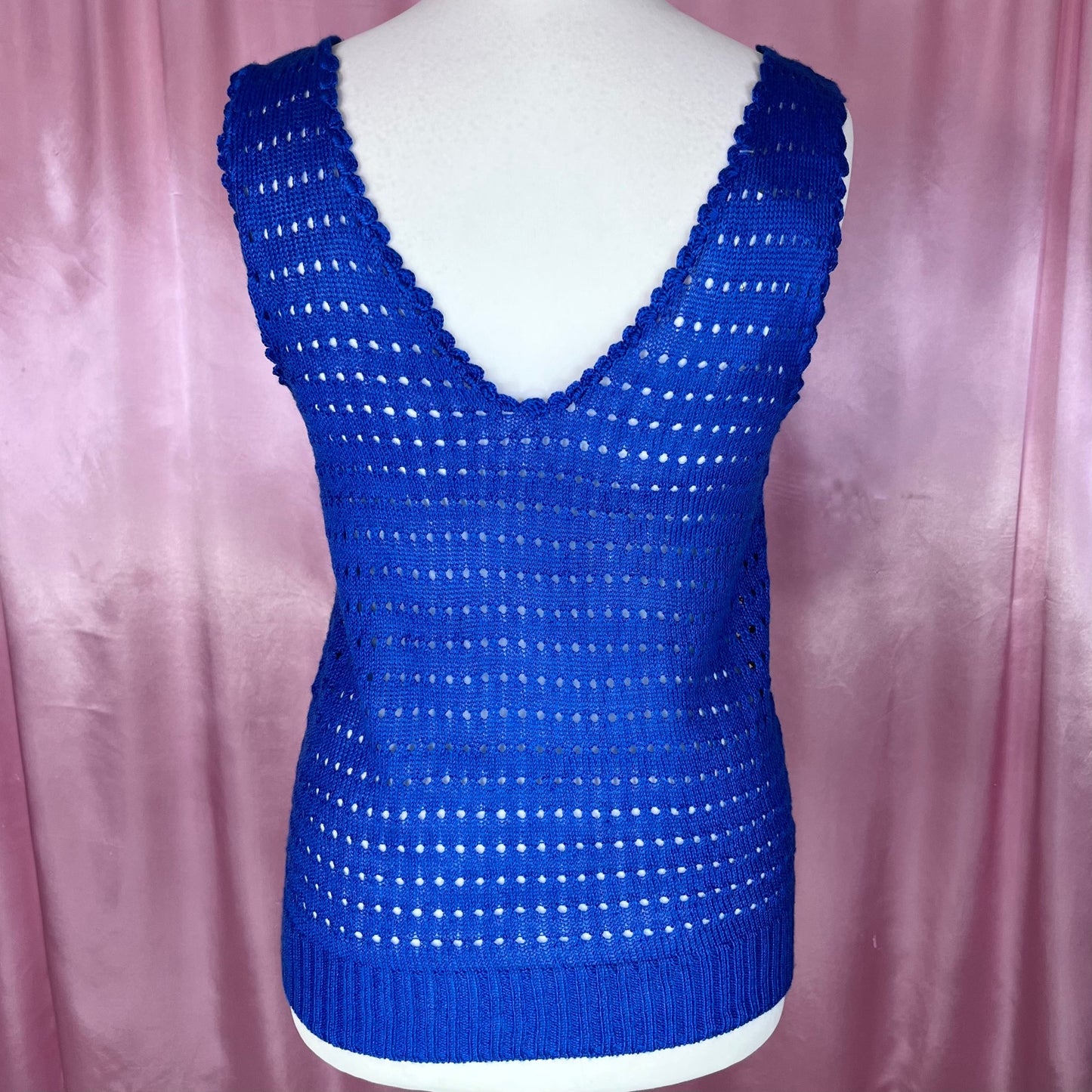1970s Royal Blue knit tank top, handmade, size 10