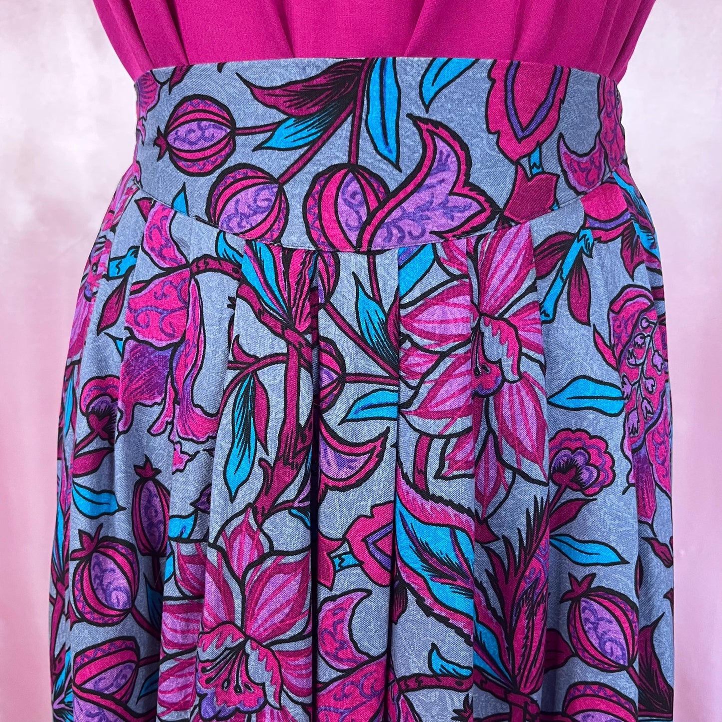1990s Floral viscose midaxi skirt, by BHS, size 8