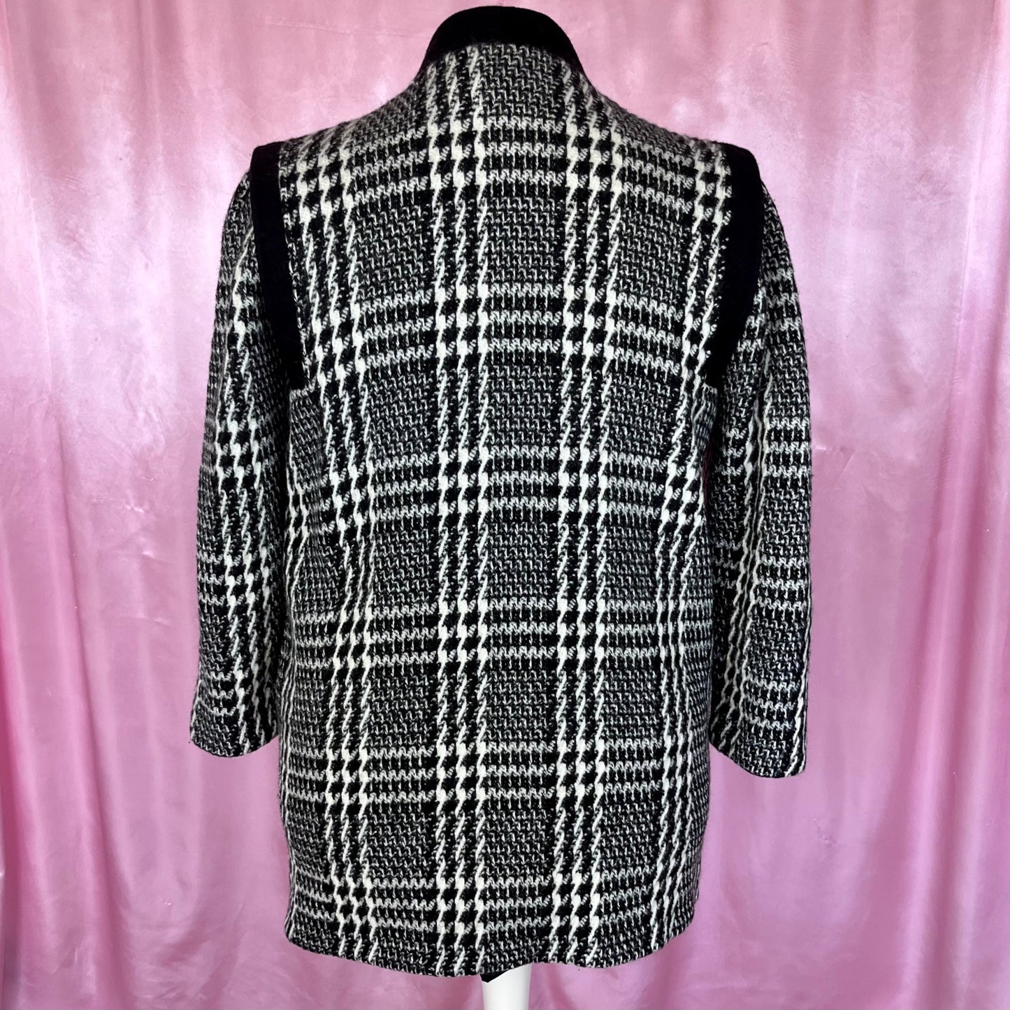 1980s Black & White plaid coat, by David Barry, UK 18