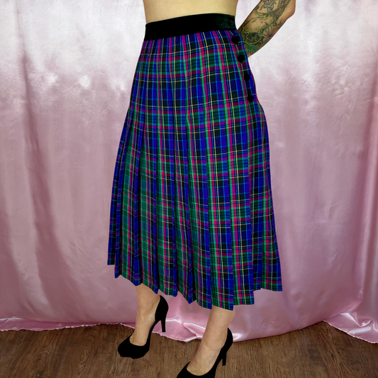 1980s Tartan pleated midi skirt, by Viyella, size 12