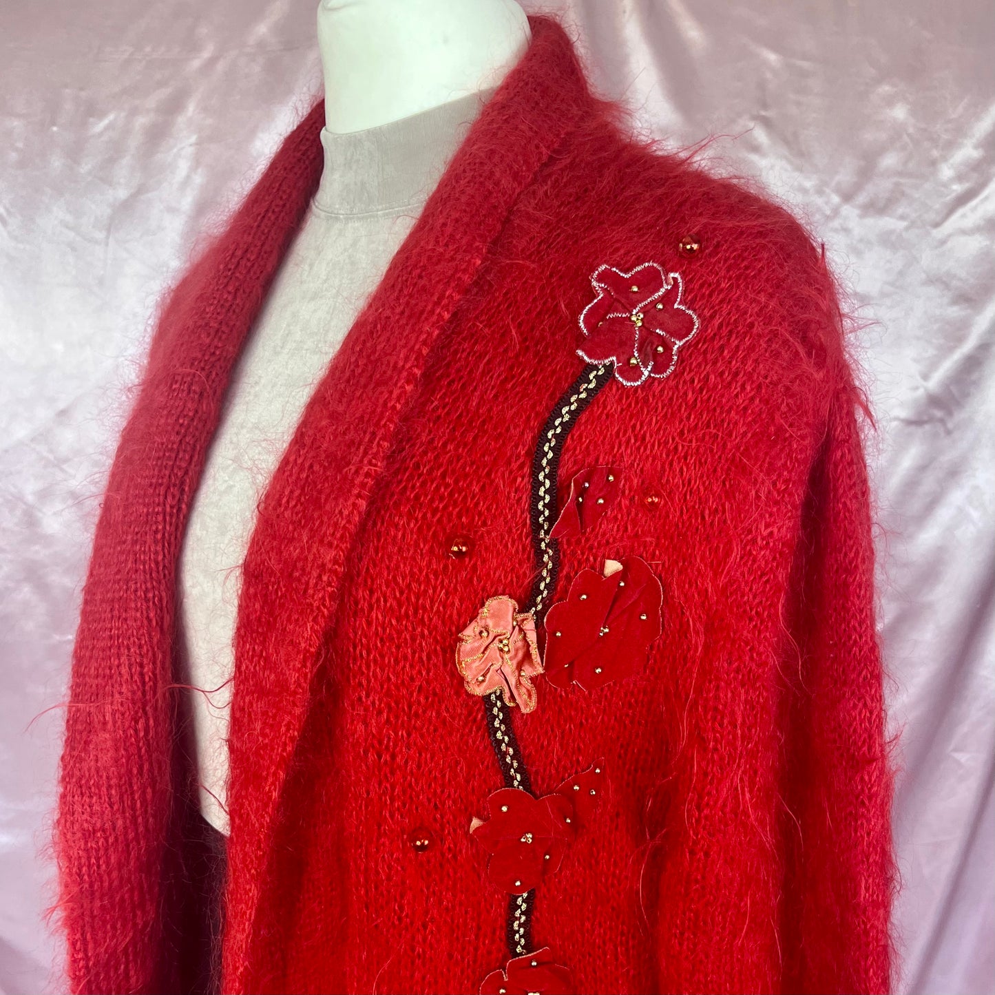 1980s Red mohair coatigan, unbranded, size 16