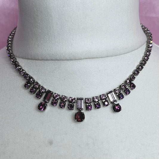 Silver & Purple 15” diamanté necklace