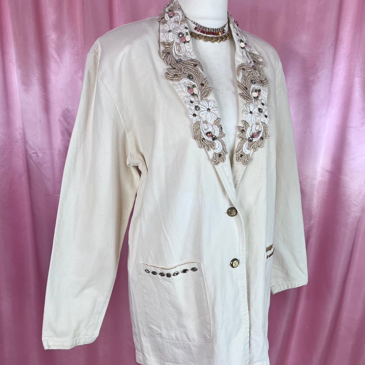 1980s Embellished denim jacket, unbranded, size 14/16