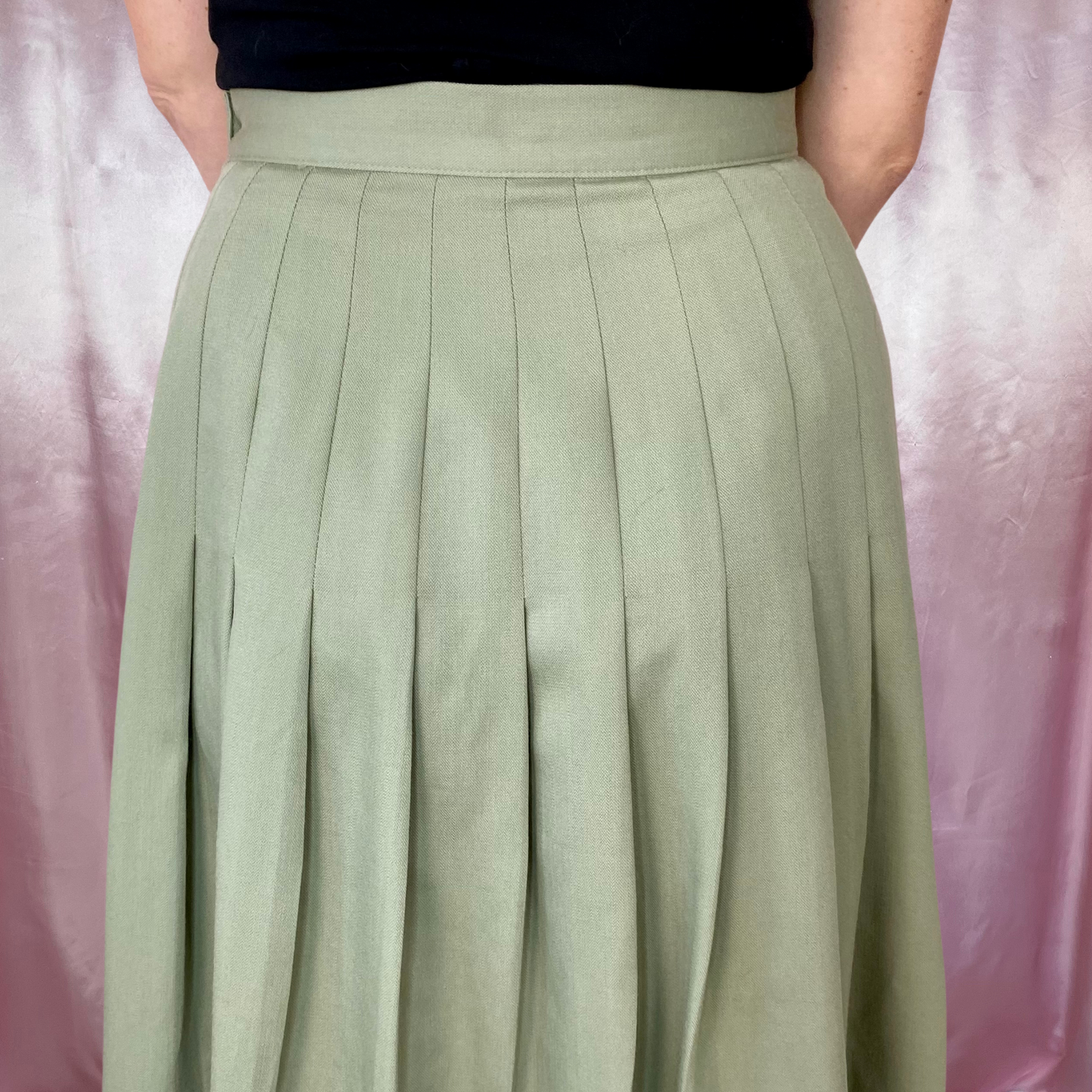 1990s green wool skirt, by Laura Ashley, size 10/12