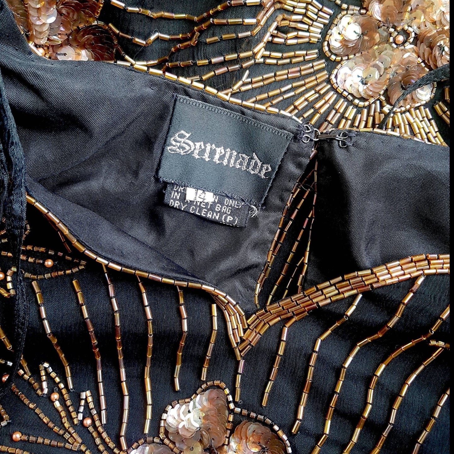 1980s Black beaded top, by Serenade, size 14/16
