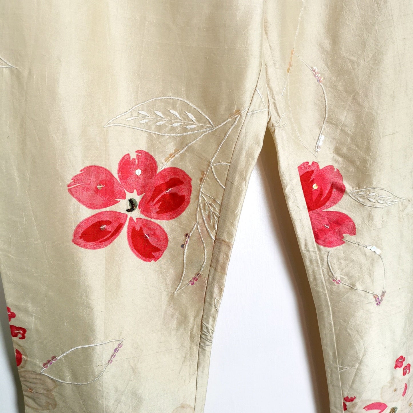 1990s Cream floral silk trousers, by Next, size 6