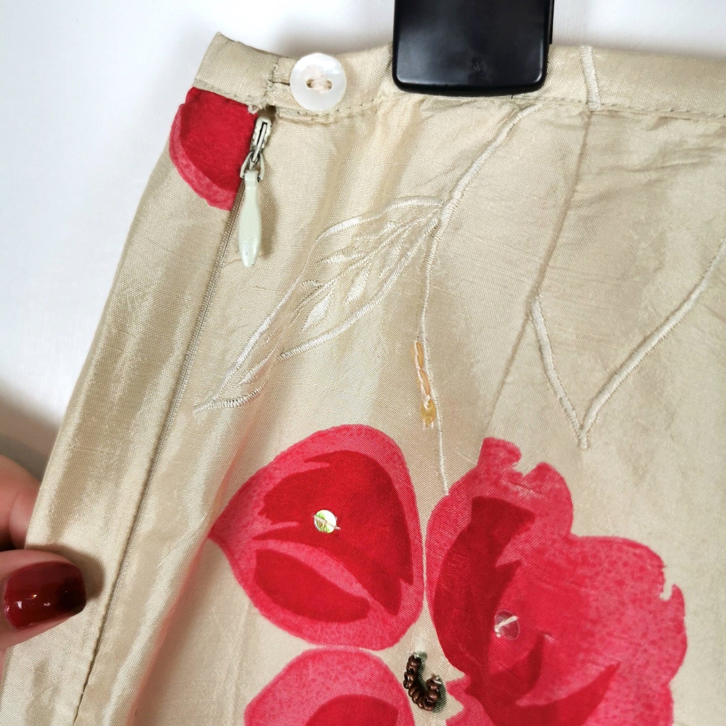 1990s Cream floral silk trousers, by Next, size 6