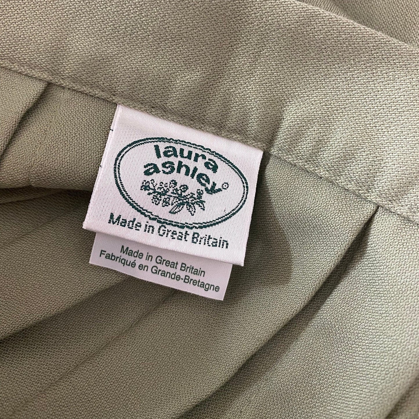 1990s green wool skirt, by Laura Ashley, size 10/12