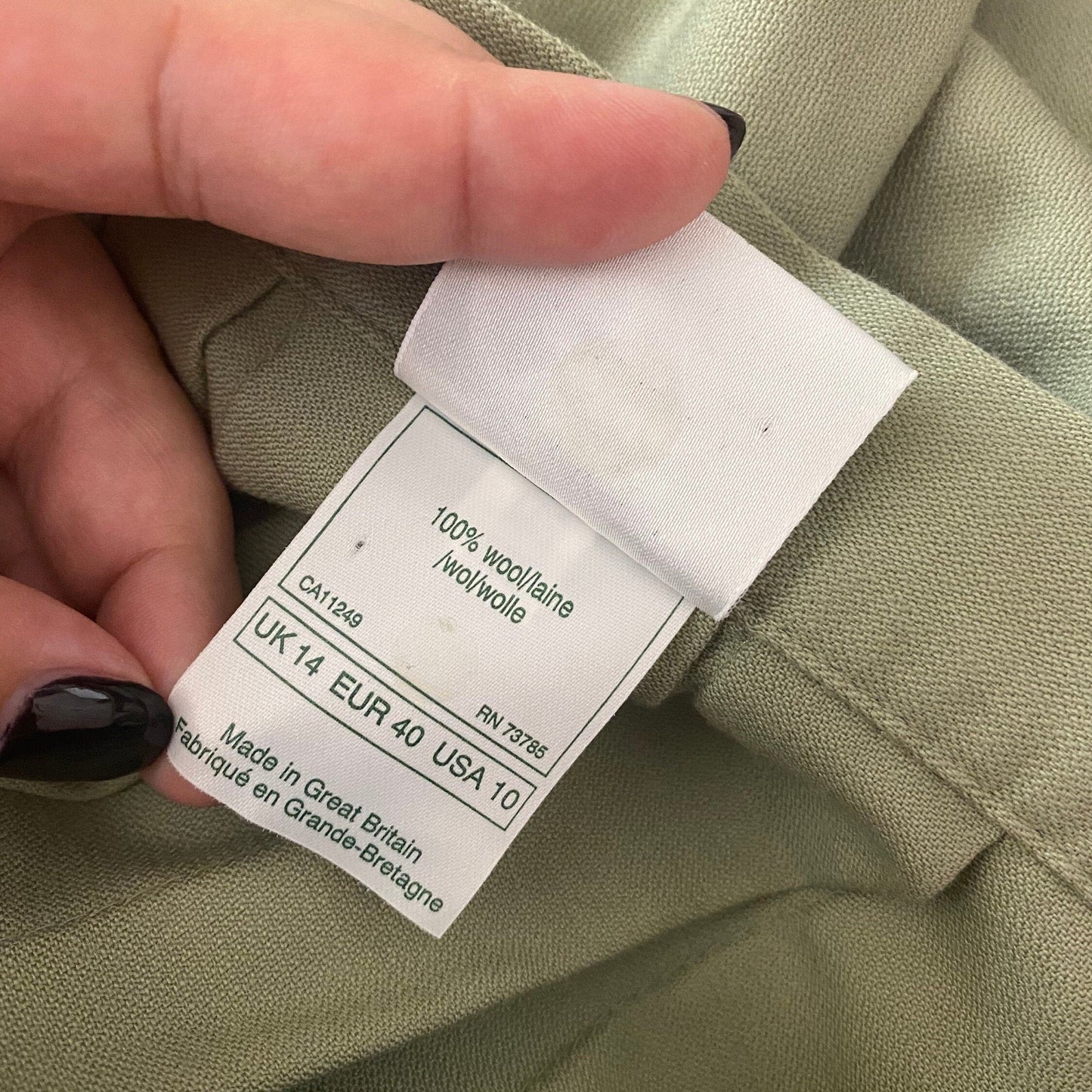 1990s green wool skirt, by Laura Ashley, size 10/12