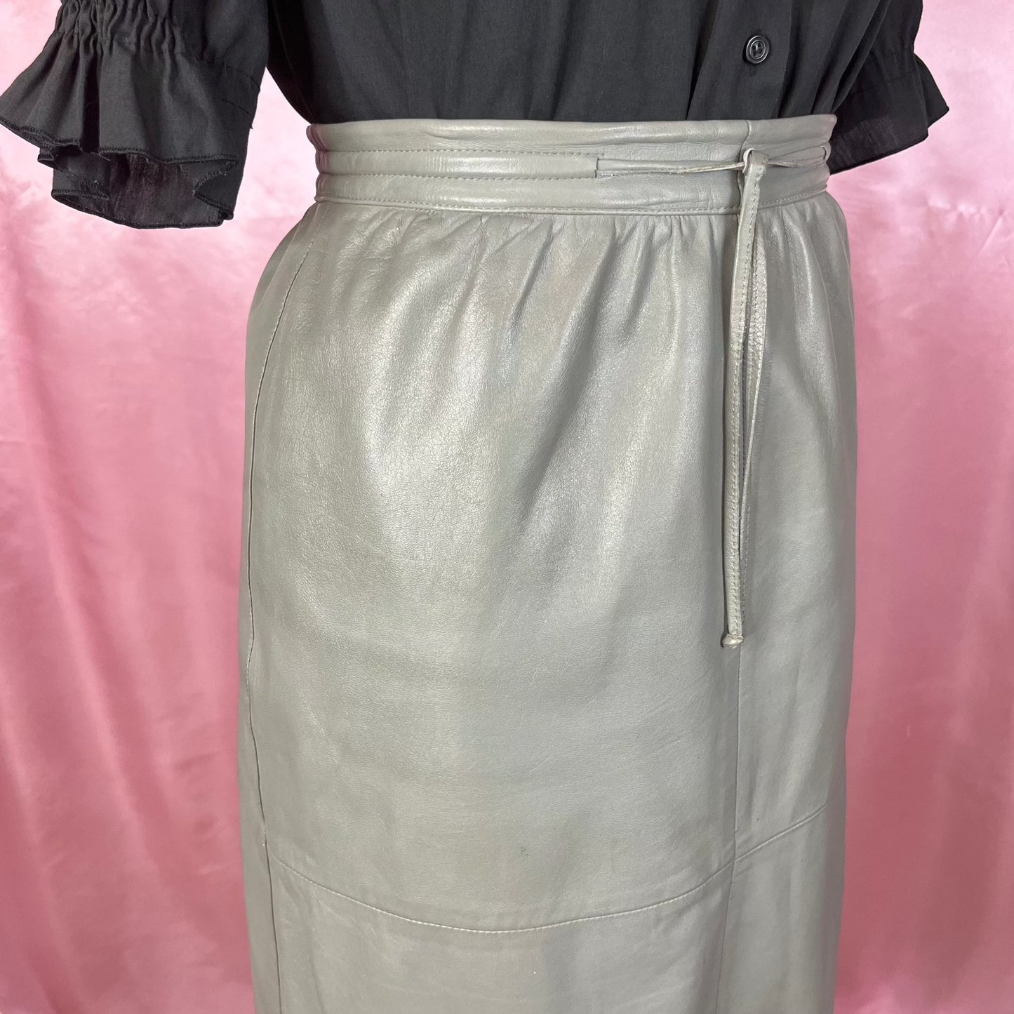 1980s Grey leather pencil skirt, unbranded, size 12