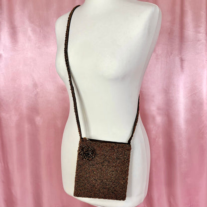 1990s Bronze beaded cross body bag, unbranded