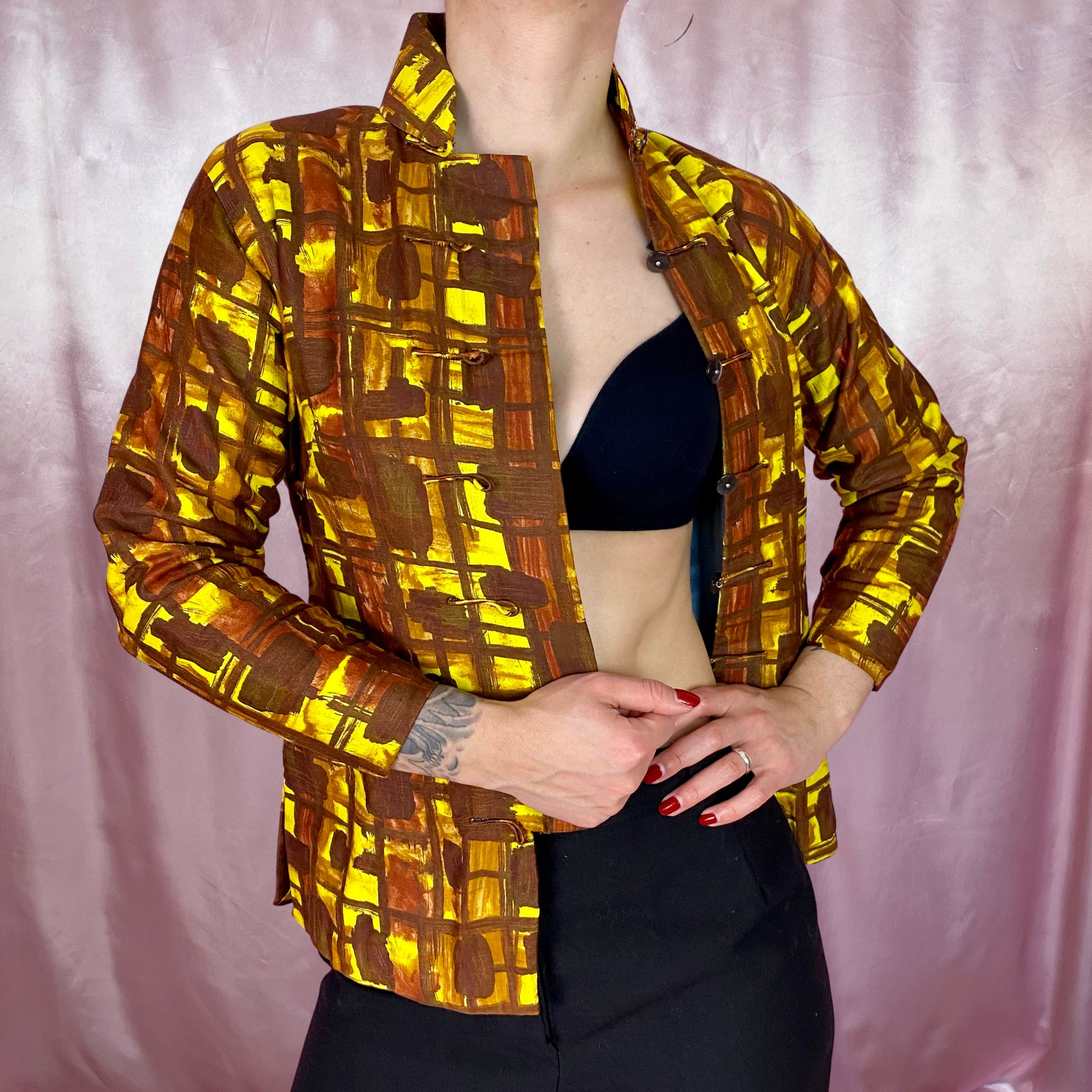 1970s Yellow & Brown jacket, handmade, size 6