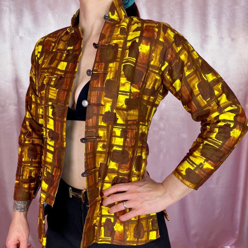 1970s Yellow & Brown jacket, handmade, size 6
