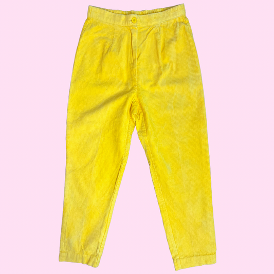 1980s yellow cord trousers, by Katies, size 4/6