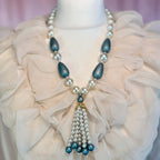 1980s Blue beaded tassel necklace