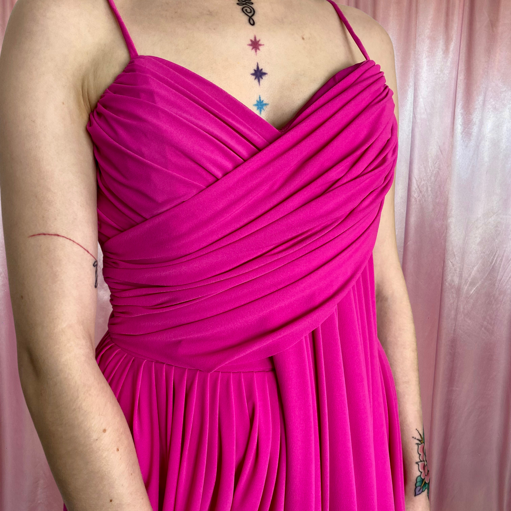 1980s Hot pink draped dress, by Gottex, size 8