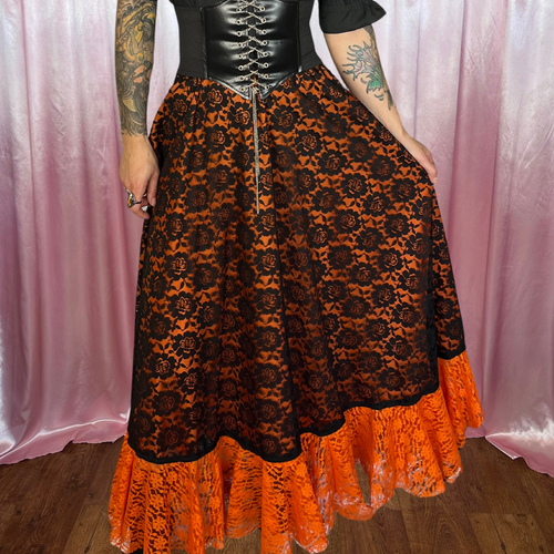 1970s Black lace skirt, by Creation Merlin Modell, size 8