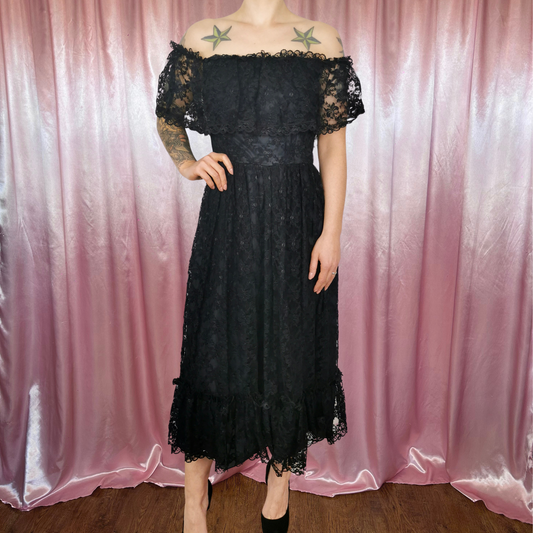 1980s lace off-shoulder dress, by Berketex, size 8