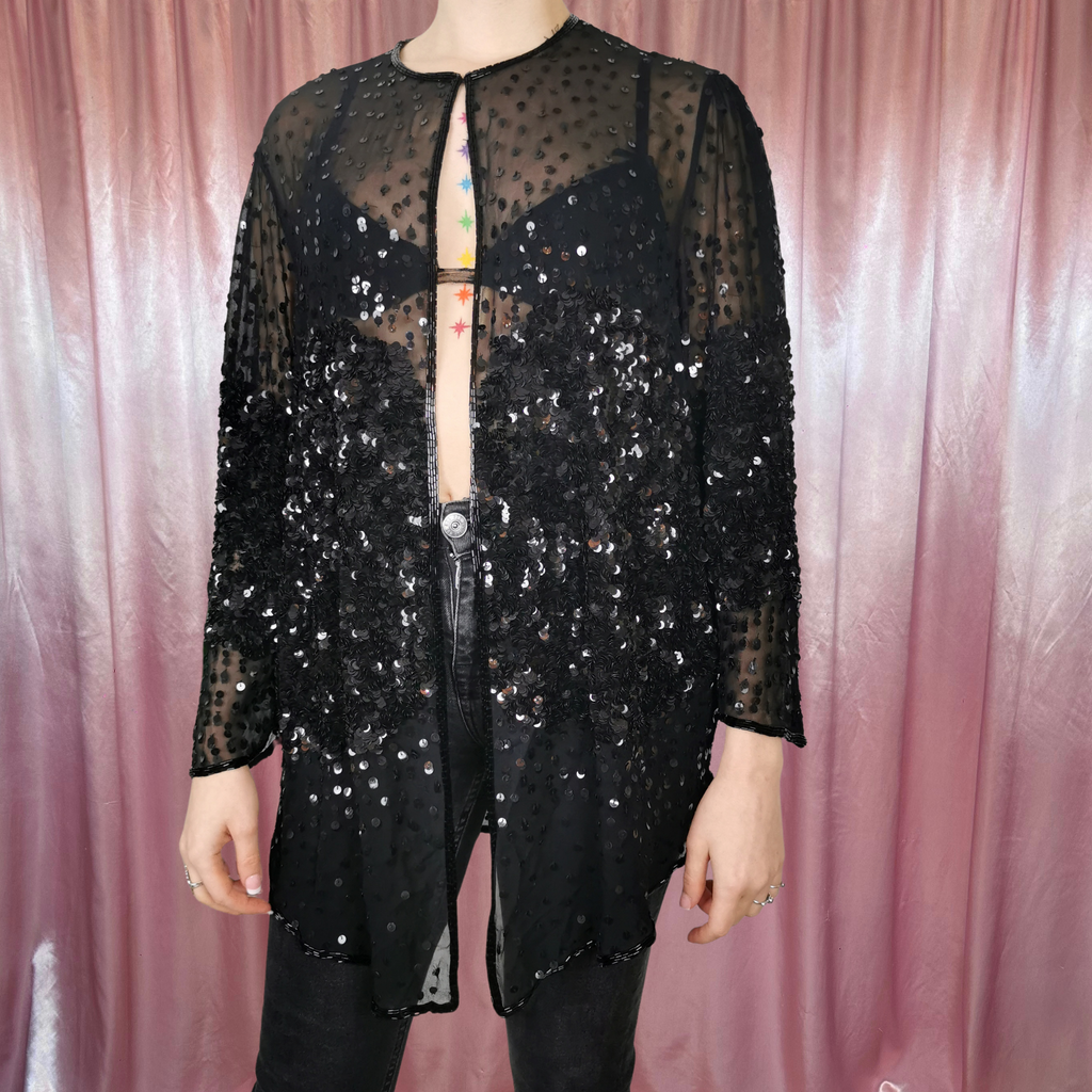 1980s Sheer sequin jacket, by Gina Bacconi, size 12/14
