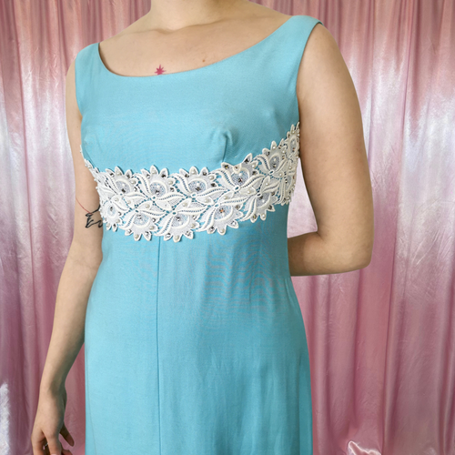 1960s Blue dress with appliqué, by California, size 8