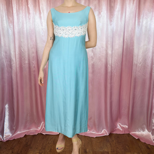 1960s Blue dress with appliqué, by California, size 8