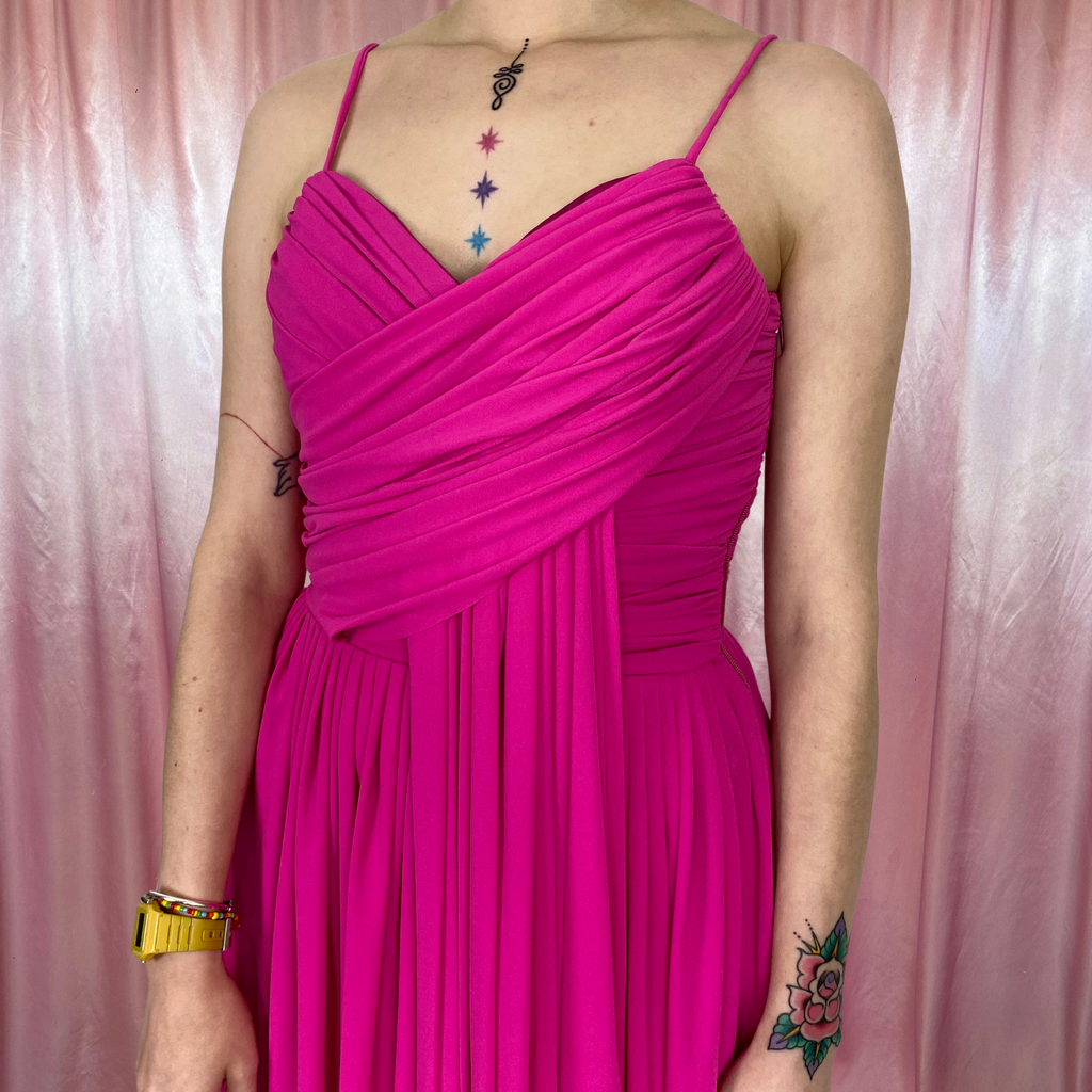 1980s Hot pink draped dress, by Gottex, size 8