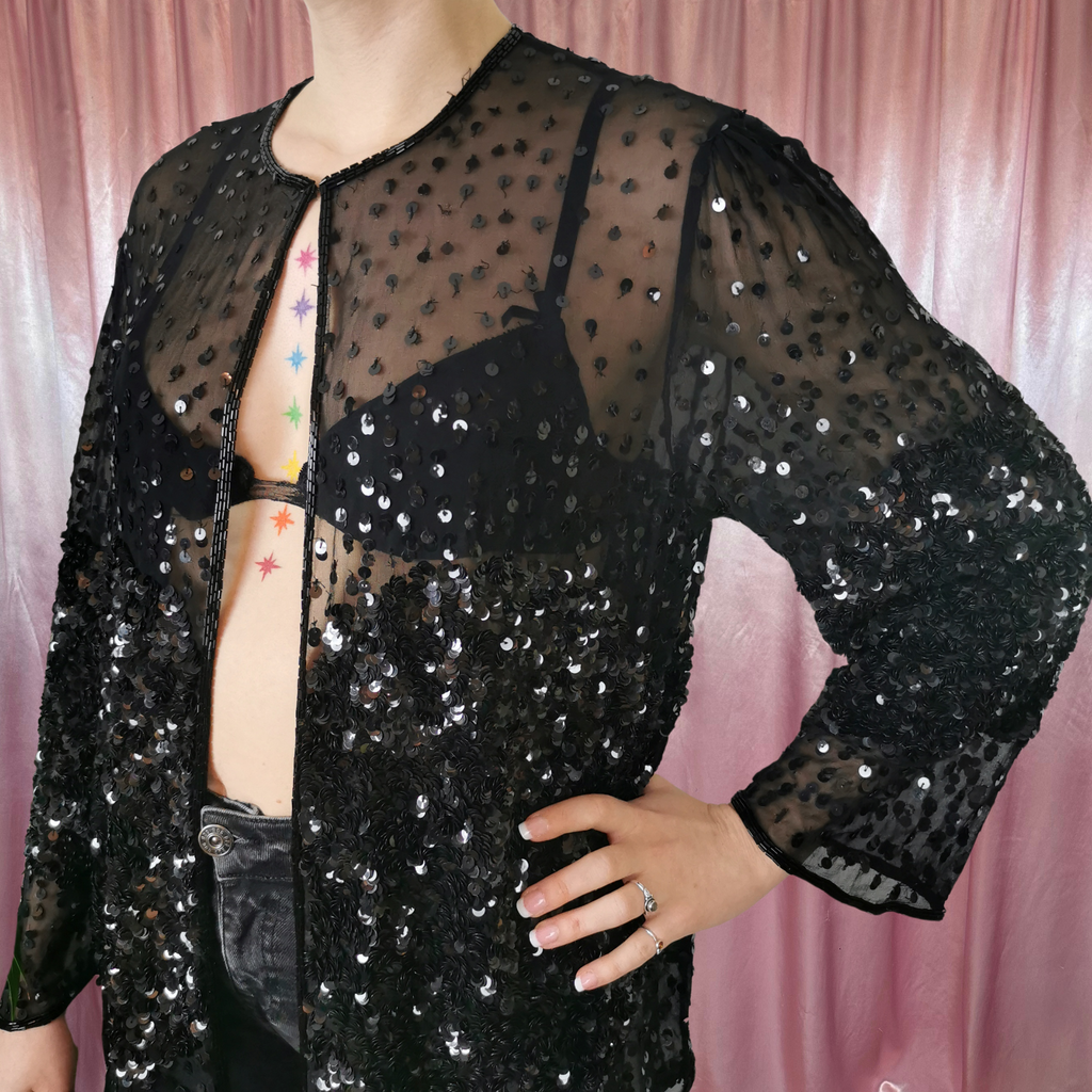 1980s Sheer sequin jacket, by Gina Bacconi, size 12/14