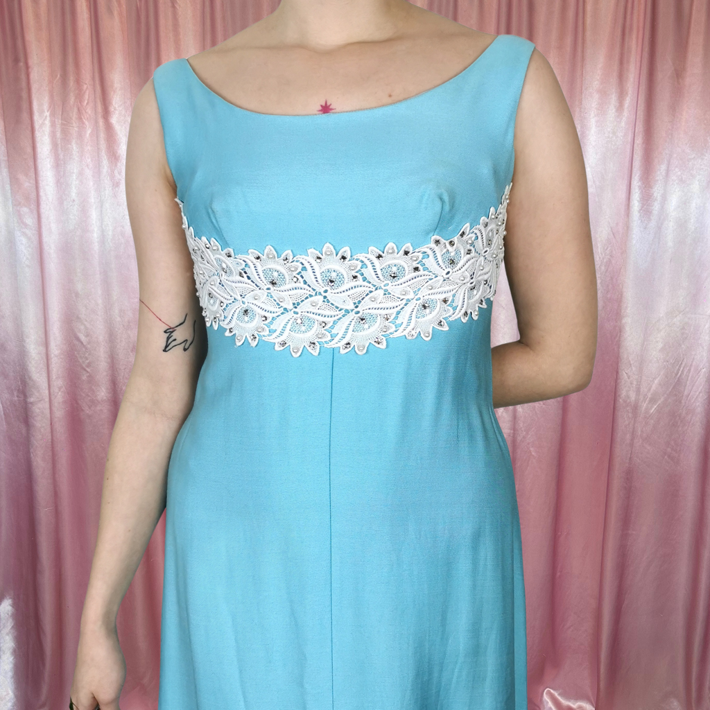 1960s Blue dress with appliqué, by California, size 8