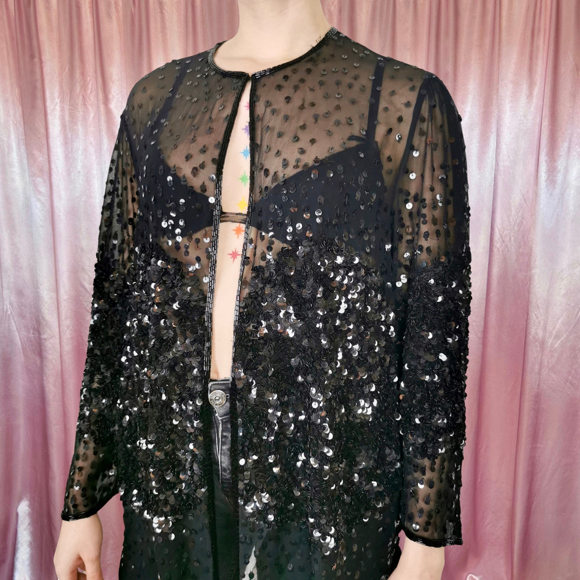 1980s Sheer sequin jacket, by Gina Bacconi, size 12/14