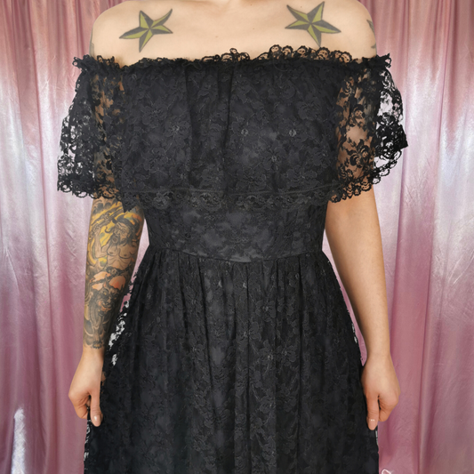 1980s lace off-shoulder dress, by Berketex, size 8