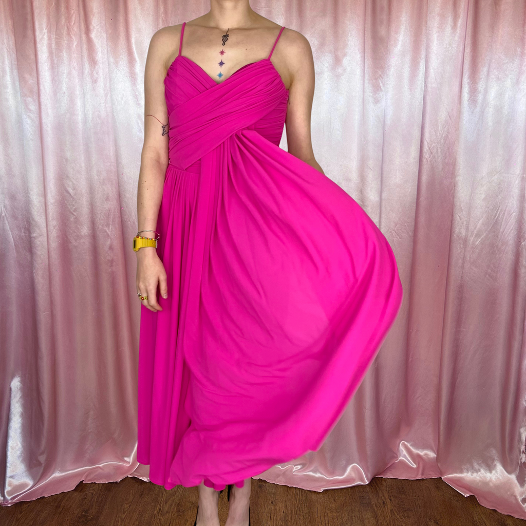 1980s Hot pink draped dress, by Gottex, size 8