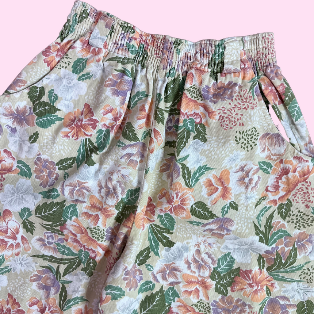 1980s Beige Floral jeans, by Claire Designs, size 4/6