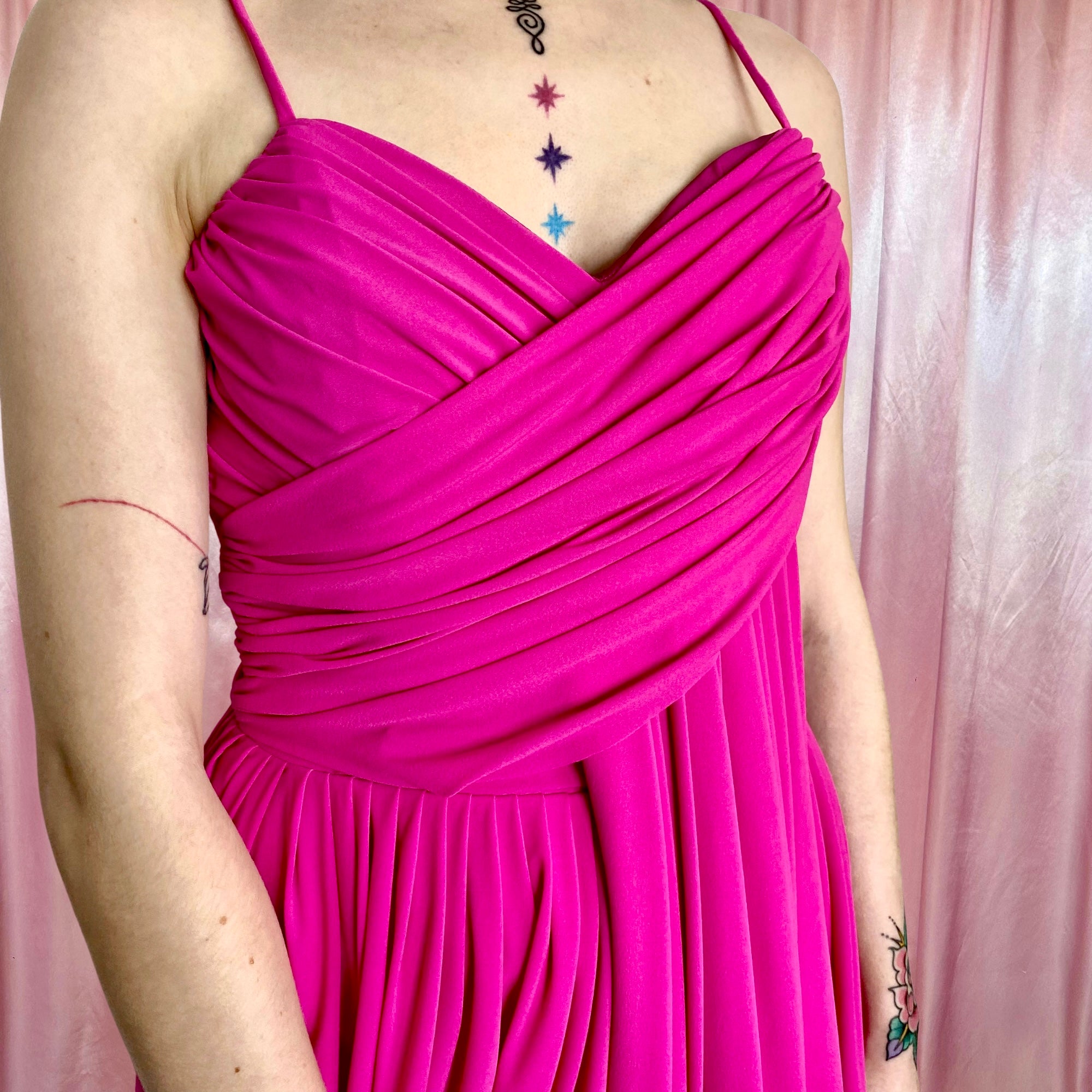 1980s Hot pink draped dress, by Gottex, size 8